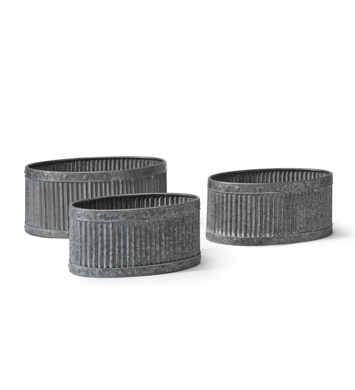 Ribbed Oval Zinc Planters 8 Ribbed Oval Zinc Planters - Image 8